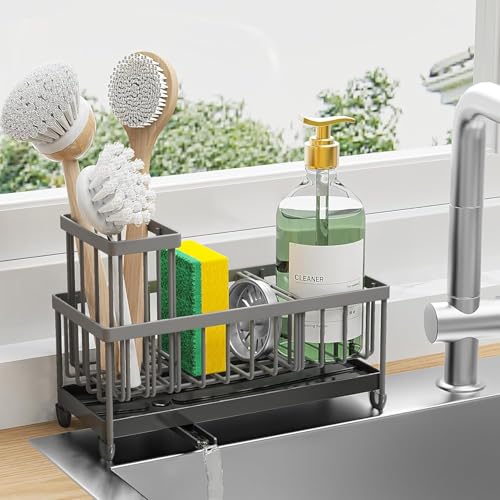 MSIHEY Stainless Steel Silver Sink Caddy for Kitchen Sink with Sponge Holder, High Brush Holder, Rustproof Dish Organizer, Soap Dispenser Storage, and Kitchen Accessories Organizer. von MSIHEY
