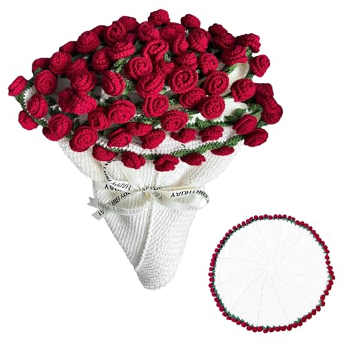 MSINMINW Blumenstraußdecke, Handgefertigte Rosendecke Weich und leicht Rosenstrauß Überwurfdecke für Muttertagsgeschenk Brautjungferngeschenk Heimdekoration (Rot, 60cm) von MSINMINW