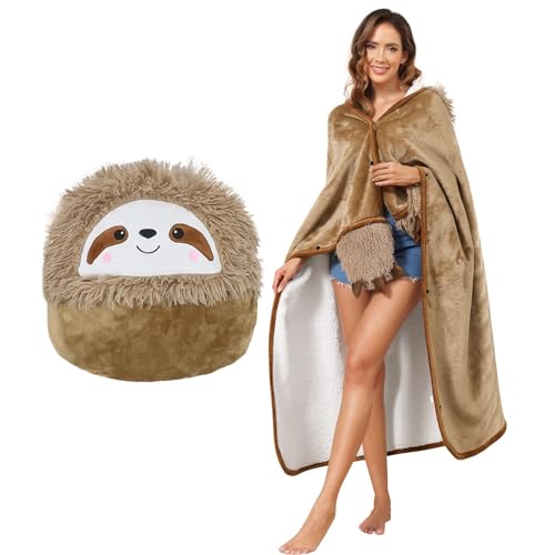 MSISILY Faultier Kuscheldecke, Tragbare Decke Faultier Geschenk für Frauen, Sofadecke Sloth Kuscheldecke Flauschig, Cartoon Faultier Kuscheldecke mit Kapuze und Ärmeln von MSISILY