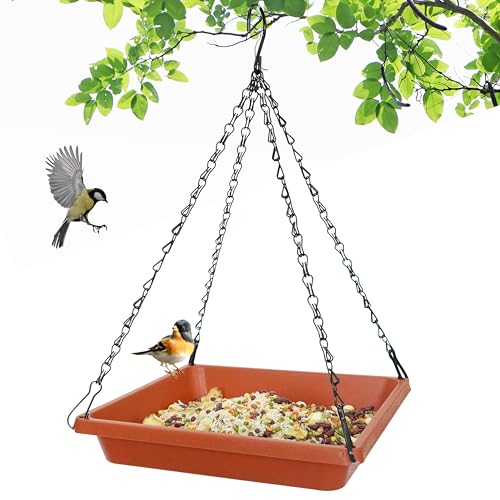 Großes Vogelfutterhaus zum Aufhängen, Plattform geräumige Vogelfutterstation mit Netzschale, stabile und Drainage, Vogelfutterstation für Bluebirds Kardinäle Goldfinken (26,9 cm, Rot) von MSKIAUO