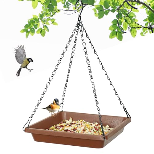 Großes Vogelfutterhaus zum Aufhängen, Plattform geräumige Vogelfutterstation mit Netzschale, stabile und Drainage, Vogelfutterstation für Bluebirds Kardinäle Goldfinken (26,9 cm, braun) von MSKIAUO