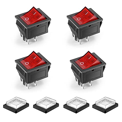 HOMEJOY 4 Stück ON-OFF/EIN-AUS Wippschalter beleuchtet Ein-Aus-Kippschalter mit wasserfester Abdeckung DPDT, 4 Endpunkte, 16 A 250 VAC von HOMEJOY