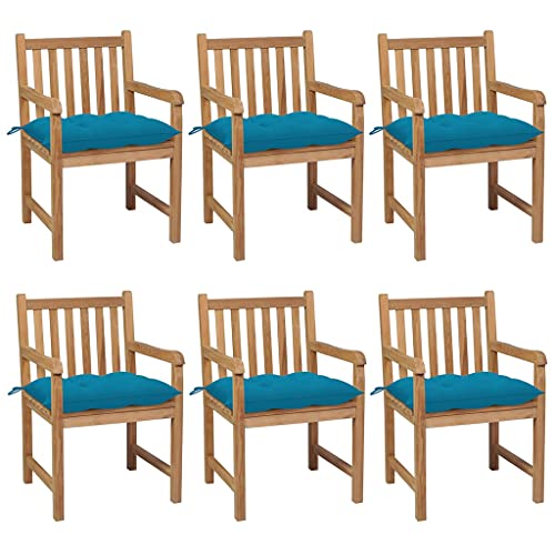 Gartenstühle 6 Stk. mit Hellblauen Kissen,Terrassenstuhl,Gartenmöbel Stühle,Freizeitstuhl,Sessel,Stühle für die Terrasse,Esszimmerstühle,Pool-Stühle,für Balkon,Terrasse,Garten, Massivholz Teak von MSLAONXC