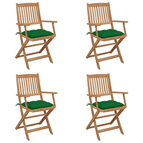 Klappbare Gartenstühle 4 Stk. mit Kissen,Terrassenstuhl,Gartenmöbel Stühle,Freizeitstuhl,Sessel,Stühle für die Terrasse,Esszimmerstühle,Pool-Stühle,für Balkon,Terrasse,Garten, Massivholz Akazie von MSLAONXC