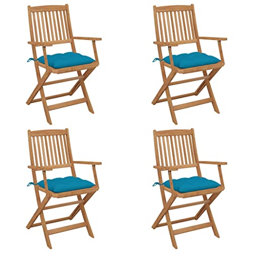 Klappbare Gartenstühle 4 Stk. mit Kissen,Terrassenstuhl,Gartenmöbel Stühle,Freizeitstuhl,Sessel,Stühle für die Terrasse,Esszimmerstühle,Pool-Stühle,für Balkon,Terrasse,Garten, Massivholz Akazie von MSLAONXC