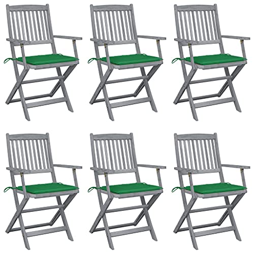 Klappbare Gartenstühle 6 Stk. mit Sitzkissen,Freizeitstuhl,Outdoor-Möbel,Sessel,Esszimmer Stühle,Camping Stühle,Party-Stühle,Balkonsessel,Gartenmöbel Stühle,für Garten,Balkon,Rasen, Massivholz Akazie von MSLAONXC