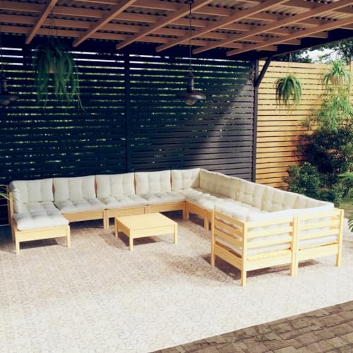 MSLAONXC 12-TLG. Garten-Lounge-Set mit Creme Kissen,Garten-Lounge-Sets,Lounge-Möbel für draußen,Terrassen-Möbel,Garten Sofa Sets,Garten-Sitzgarnituren,für Hinterhof,Rasen, Kiefernholz von MSLAONXC