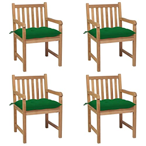 MSLAONXC Gartenstühle 4 STK. mit Grünen Kissen,Terrassenstuhl,Gartenmöbel Stühle,Freizeitstuhl,Sessel,Stühle für die Terrasse,Esszimmerstühle,Pool-Stühle,für Balkon,Terrasse,Garten, Massivholz Teak von MSLAONXC