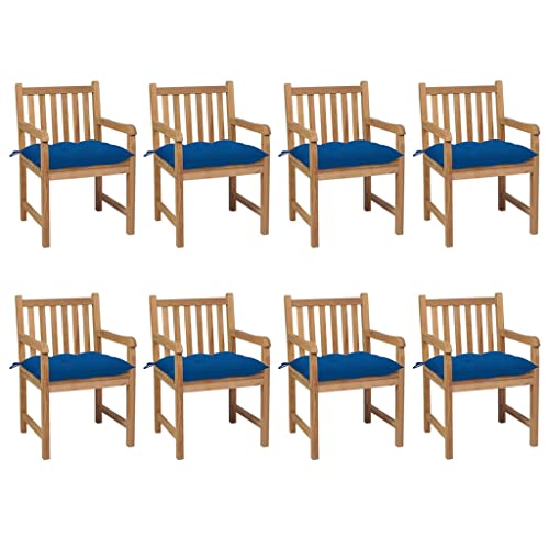 MSLAONXC Gartenstühle 8 STK. mit Blauen Kissen,Terrassenstuhl,Gartenmöbel Stühle,Freizeitstuhl,Sessel,Stühle für die Terrasse,Esszimmerstühle,Pool-Stühle,für Balkon,Terrasse,Garten, Massivholz Teak von MSLAONXC