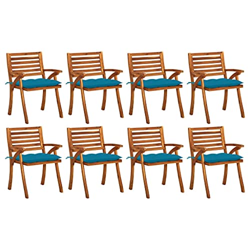MSLAONXC Gartenstühle mit Kissen 8 STK.,Hochlehniger Stuhl,Stühle aus Holz,Outdoor-Möbel,Camping Stühle,Freizeitstuhl,Sessel,Club-Stühle,für Balkon,Terrasse,Garten, Massivholz Akazie von MSLAONXC