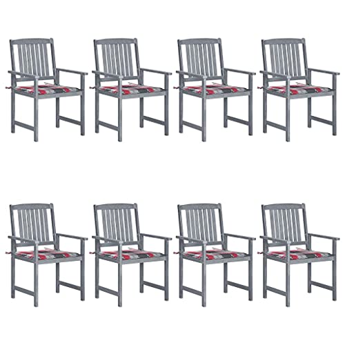 MSLAONXC Gartenstühle mit Kissen 8 STK.,Terrassenstuhl,Gartenmöbel Stühle,Freizeitstuhl,Sessel,Stühle für die Terrasse,Esszimmerstühle,Pool-Stühle,für Balkon,Terrasse,Garten, Massivholz Akazie Grau von MSLAONXC