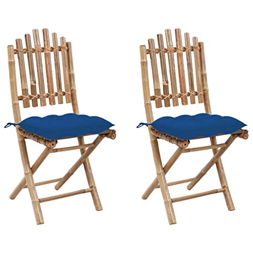 MSLAONXC Klappbare Gartenstühle 2 STK. mit Kissen,Terrassenstuhl,Freizeitstuhl,Outdoor-Möbel,Balkonsessel,Gartenmöbel Stühle,Outdoor-Möbel,Camping Stühle,Party-Stühle,für Garten,Rasen, Bambus von MSLAONXC