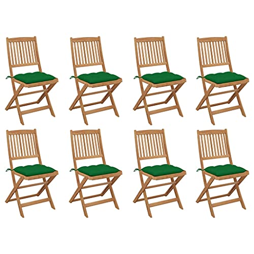 MSLAONXC Klappbare Gartenstühle mit Kissen 8 STK.,Taverne Stühle,Freizeitstuhl,Balkonsessel,Esszimmerstühle,Club-Stühle,Stühle für die Terrasse,Outdoor-Möbel,für Garten,Rasen,Pool, Massivholz Akazie von MSLAONXC
