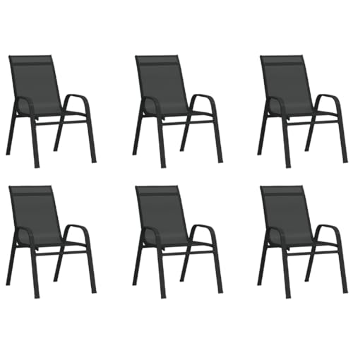 MSLAONXC Stapelbare Gartenstühle 6 STK.,Gartenmöbel Stühle,Hochlehniger Stuhl,Club-Stühle,Outdoor-Möbel,Sessel,Esszimmer Stühle,Freizeitstuhl,für Hinterhof,Terrasse,Garten,Schwarz Textilene von MSLAONXC