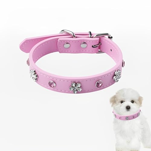 MSLSOZ Sparkling Crystal Small Dog Collar Pink Puppy Collar Cute Pet Collar with D-Ring and Small Pendant Adjustable Metal Clip Girls Dog Collar von MSLSOZ