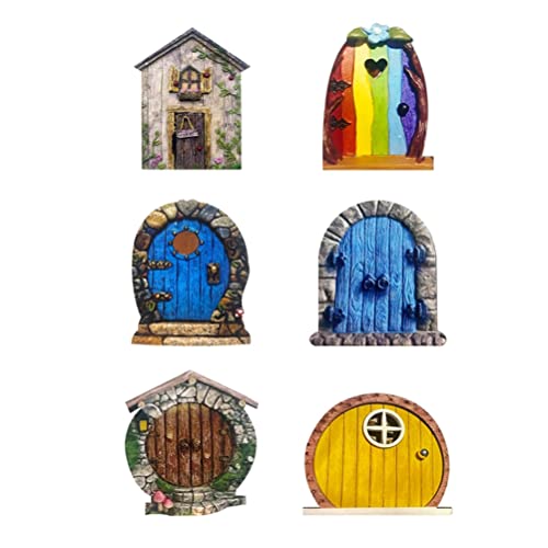 6 Stück Miniatur-Feenbaumtür, Feengartentüren für Bäume, mehrfarbige Hobbit-Tür, Feentüren für Bäume im Freien, Miniatur-Elfentür für Baumdekoration, Fariy-Haus, Garten, Hof-Dekoration von MSLing