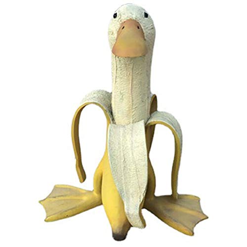 Banana Duck, kreative Gartenfigur mit Ente an der Banane, niedliche Dekoration für den Hof mit geschälter Banane und Ente für den Außenbereich von MSLing