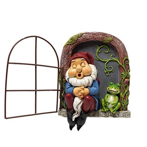 MSLing Gartenzwerg Harzstatue Baumschmuck, Miniaturstatuendekoration. Niedliche Figur Statue Gartenzubehör für Innen & Außen, GNOME Fenster schlafen Zwerg und Fenster kreative Kunstwerke von MSLing