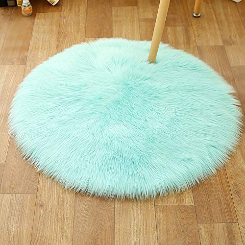 MSM Falsches Fell Schaffell Runde Teppiche,modern Stuhl Kissen Sitzpolster Teppich,weiche Hochflor Langflor Vorleger Für Schlafzimmmer Sofa Boden Hellblau Durchmesser:180cm/71inch von MSM