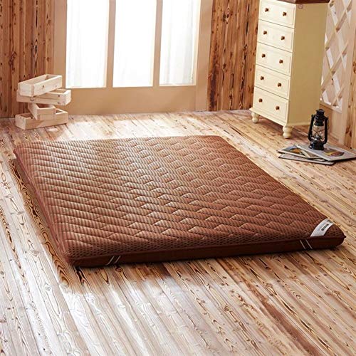 Verdicken sie Boden Mat, Tatami Matratzenauflage Reversible Gesteppter Atmungsaktiv Weich Japaner Klappbar Futon Pad-Brown 90x200x6cm von MSM