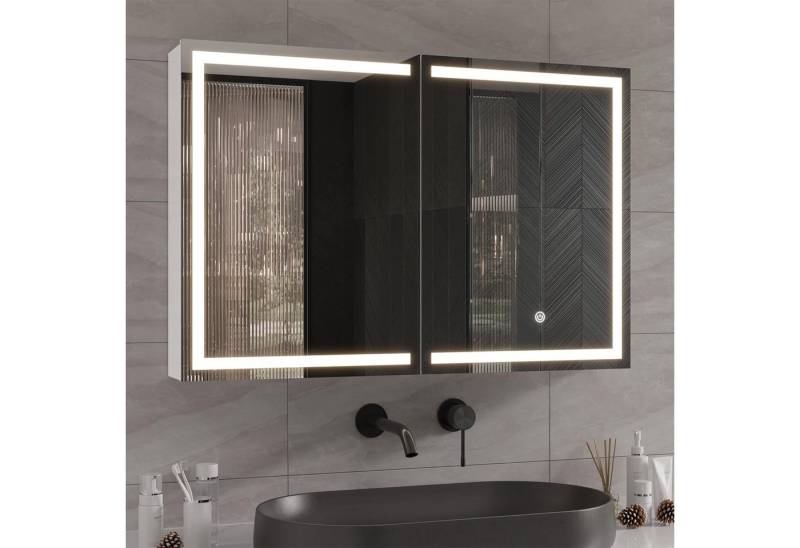 MSMASK Badezimmerspiegelschrank mit LED Beleuchtung und Steckdose,Hängeschrank mit Spiegel Hängeschrank mit LED Beleuchtung, 90B x13.5Tx60H cm von MSMASK