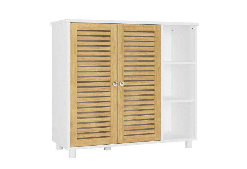 MSMASK Badkommode Badezimmerschrank mit 3 Offenen Regalen und 2 Bambustüren, 77 × 30 × 80 cm von MSMASK