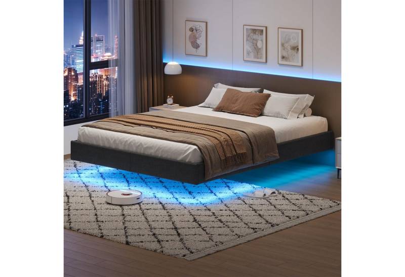 MSMASK Bett mit LED Beleuchtung Schwebender Polsterbett, 140 x 200 cm, Grau von MSMASK
