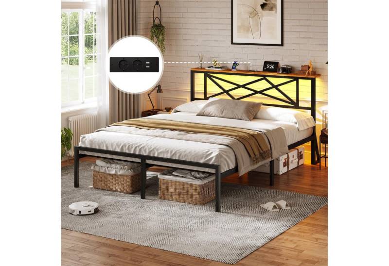 MSMASK Bettgestell mit LED Beleuchtung und Steckdose USB-Anschlüsse, Schwarz (1-tlg., Ohne Matratze), 180*200cm von MSMASK