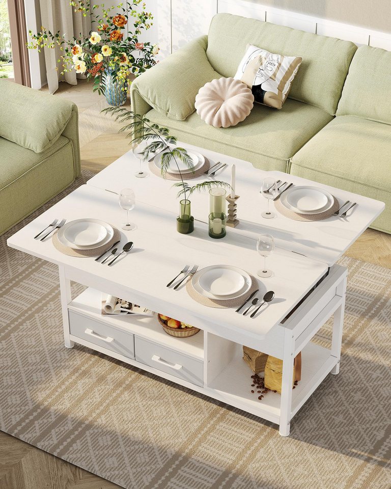MSMASK Couchtisch 3-in-1-Multifunktions-Wohnzimmertisch mit 2 Schubladen, Kaffeetisch, Versteckte Aufbewahrung, 50T x 100B x 50H cm von MSMASK