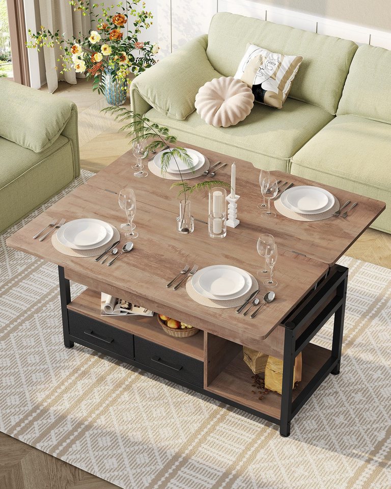 MSMASK Couchtisch 3-in-1-Multifunktions-Wohnzimmertisch mit 2 Schubladen, Kaffeetisch, Versteckte Aufbewahrung, 50T x 100B x 50H cm von MSMASK