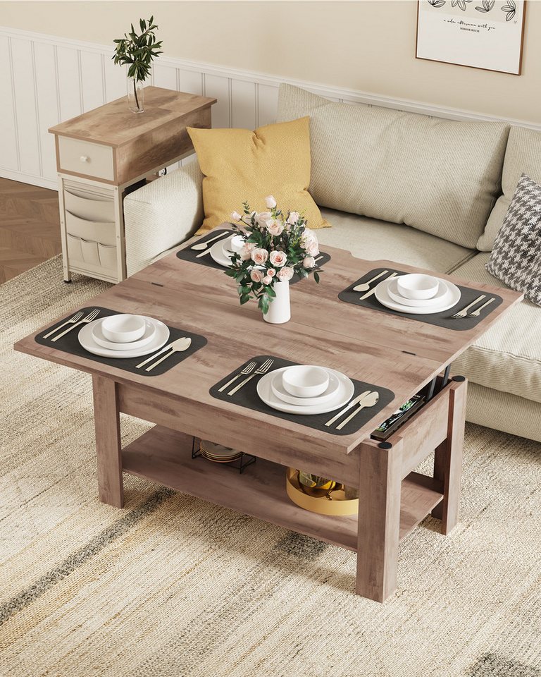 MSMASK Couchtisch Höhenverstellbarer, mit Stauraum & Ablage, khakibraun (1-St) von MSMASK