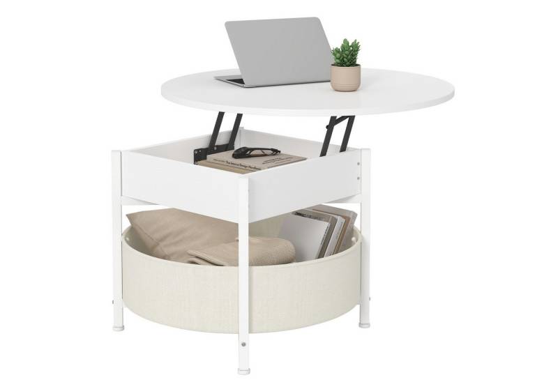 MSMASK Couchtisch Wohnzimmertisch mit Korb aus Stoff, höhenverstellbar (1-St), Rundes Lift-Top-Couchtisch, Beistelltisch, Kaffeetisch, 70x70x50 cm von MSMASK
