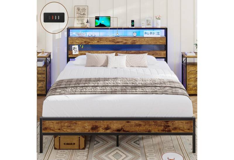 MSMASK Metallbett Bettgestell mit Steckdose und USB-Ladefunktion (Ohne Matratze), Jugendbett, 140x200 cm von MSMASK