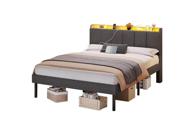 MSMASK Polsterbett Jugendbett mit LED-Beleuchtung und Ladestation (1-tlg., Ohne Matratze), Dimmbare Farben, Bettrahmen 140x190cm von MSMASK