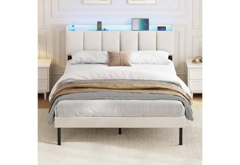 MSMASK Polsterbett Jugendbett mit LED-Beleuchtung und Ladestation (1-tlg., Ohne Matratze), Dimmbare Farben, Bettrahmen 140x200cm von MSMASK