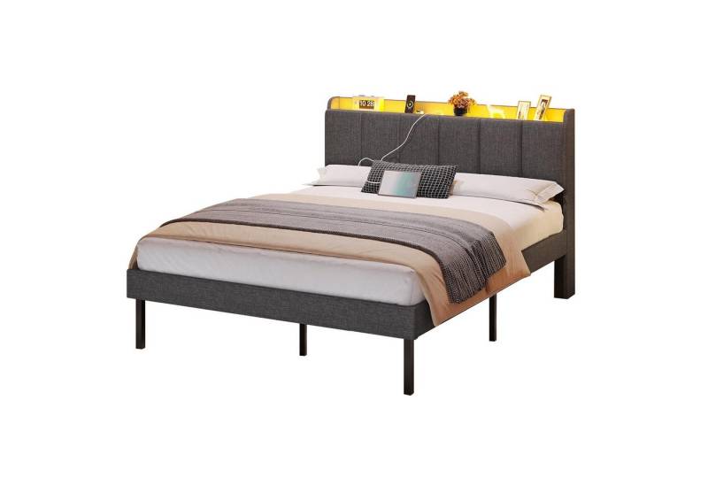 MSMASK Polsterbett Jugendbett mit LED-Beleuchtung und Ladestation (1-tlg., Ohne Matratze), Dimmbare Farben, Bettrahmen 160x200cm von MSMASK