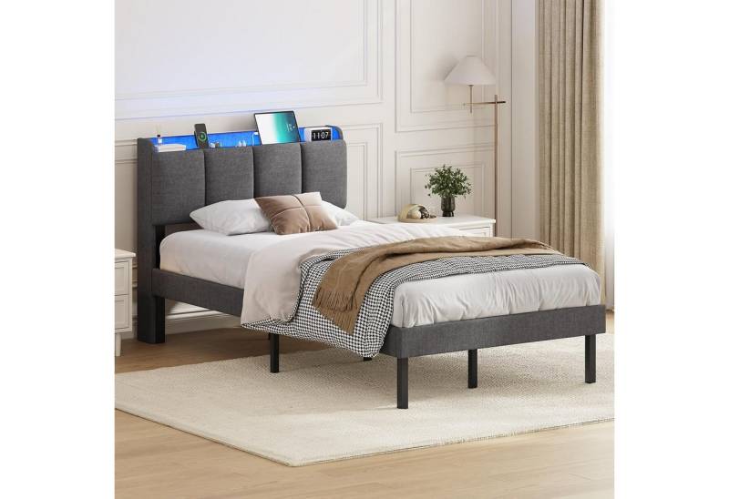 MSMASK Polsterbett Jugendbett mit LED-Beleuchtung und Ladestation (1-tlg., Ohne Matratze), Dimmbare Farben, Bettrahmen 90x200cm von MSMASK