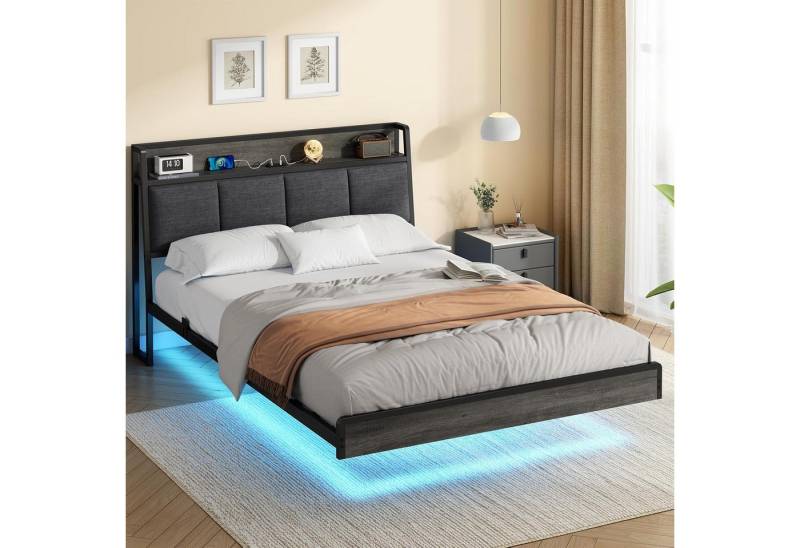 MSMASK Polsterbett Metallbettgestell mit USB Ladefunktion, LED-Beleuchtung, Dunkelgrau, mit USB Ladefunktion,LED-Beleuchtung,Dunkelgrau von MSMASK