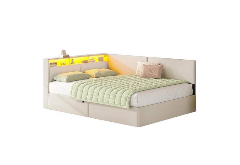 MSMASK Polsterbett mit USB-Steckdosen & LED-Kopftei, Hydraulischem Stauraum (1-tlg., Ohne Matratze), Daybett Kinderbett Jugendbett Schlafsofa 140x200 cm von MSMASK