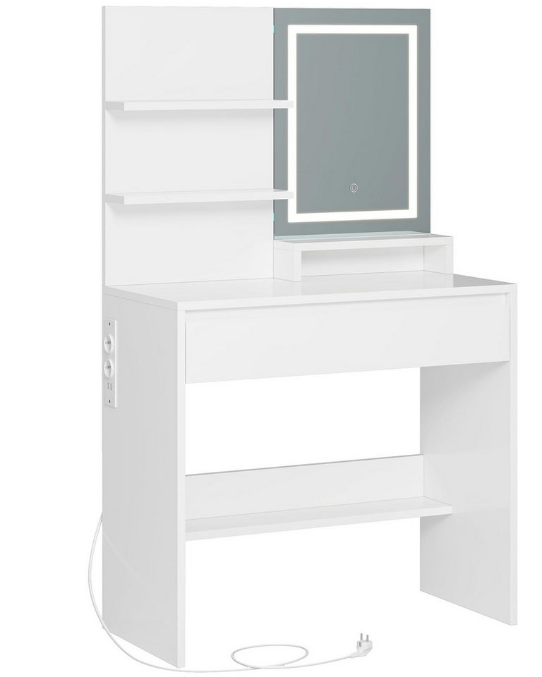 MSMASK Schminktisch mit Spiegel, LED-Beleuchtung,Schublade mit Verstellbare Trennwand, weiß, 40T x 80B x 137H cm von MSMASK