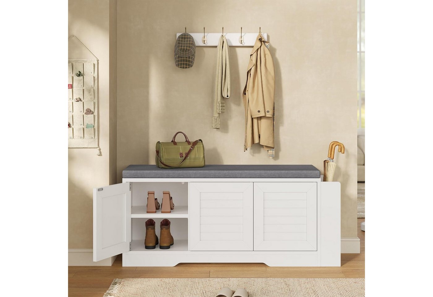 MSMASK Schuhbank Schuhregal mit Stauraum und gepolstertem Kissen, 34 x 110 x 48 cm (1-St) von MSMASK