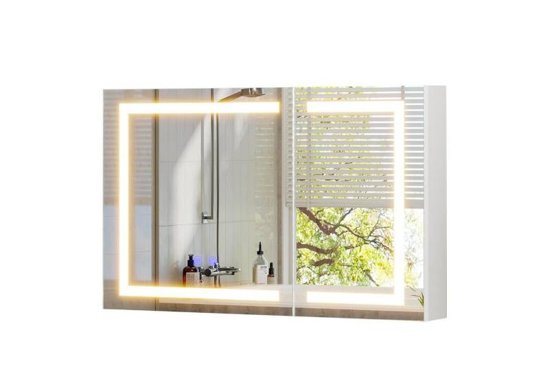 MSMASK Spiegelschrank Bad mit Beleuchtung und integrierter Steckdose, Badezimmerschrank (1-St) Verstellbare Ablagen, 3 dimmbare Farbtemperaturen von MSMASK