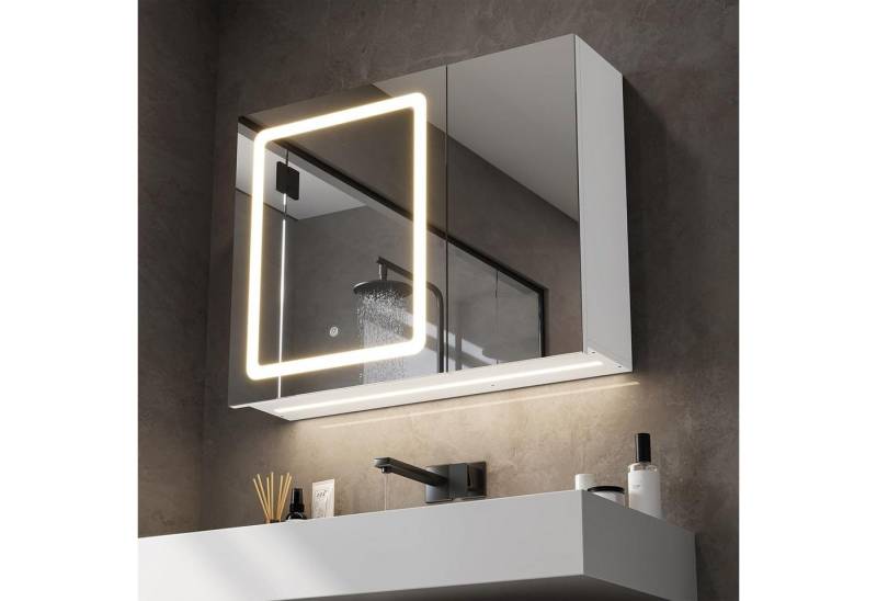 MSMASK Spiegelschrank Spiegelschrank mit 2 LED Streifen, 3 Farbtemperatur Dimmbare, Weiß von MSMASK