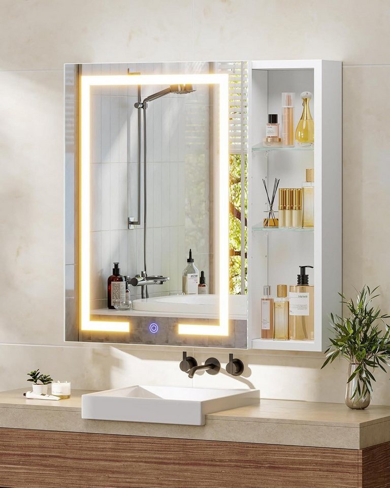 MSMASK Spiegelschrank mit Beleuchtung und Steckdose, 3 Farbtemperatur Dimmbar (1-St) Badezimmerspiegelschrank, Wandschrank Badezimmer, Metallrahmen von MSMASK