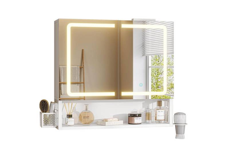 MSMASK Spiegelschrank mit LED-Beleuchtung und Steckdose, Badezimmerschrank mit verstellbarer Ablage, dimmbar, 60×16×60 cm von MSMASK