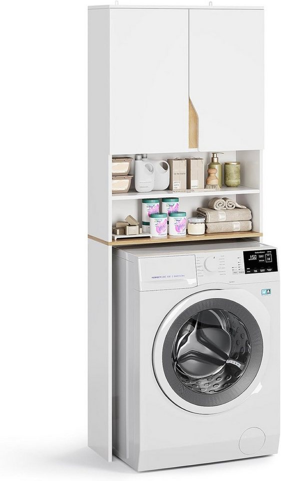 MSMASK Waschmaschinenumbauschrank Bad Hochschrank mit 2 offene Fächer, Verstellbare Ablagen (1-St) Waschmaschinenschrank, Toilettenregal, 182x65x25,5 cm von MSMASK