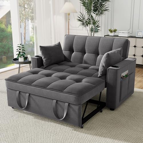MSMOK Klappbares Schlafsofa,geeignet für Wohnzimmer, Schlafzimmer, Heimkino-Wohnung, Multifunktionssofa mit Schlaffunktion, Schlafsofa mit Getränkehalter und Kissen, (Gray + Velvet + 2 Seat) von MSMOK