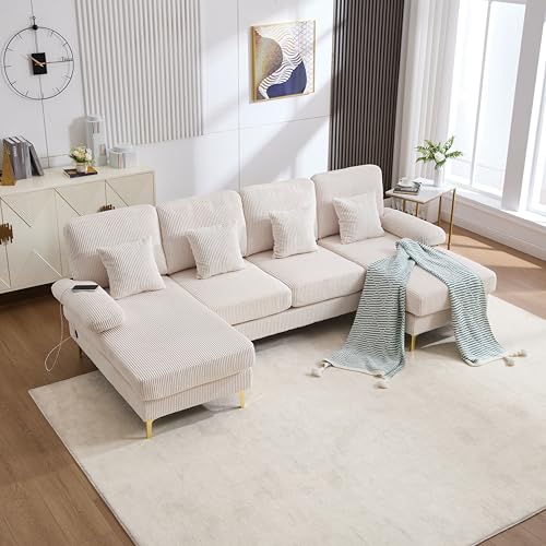 MSMOK Modernes U-Sofa, 4 luxuriöse Kissen & ergonomische Premium Rückenlehne (Beige) von MSMOK