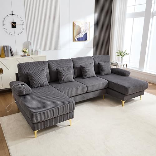 MSMOK Modernes U-Sofa, 4 luxuriöse Kissen & ergonomische Premium Rückenlehne (Gray) von MSMOK