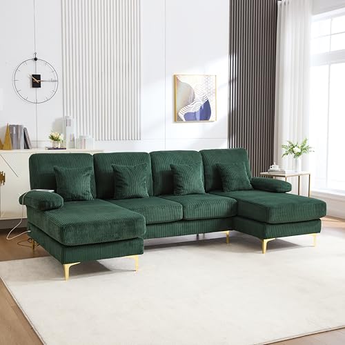 MSMOK Modernes U-Sofa, 4 luxuriöse Kissen & ergonomische Premium Rückenlehne (dunkelgrün) von MSMOK